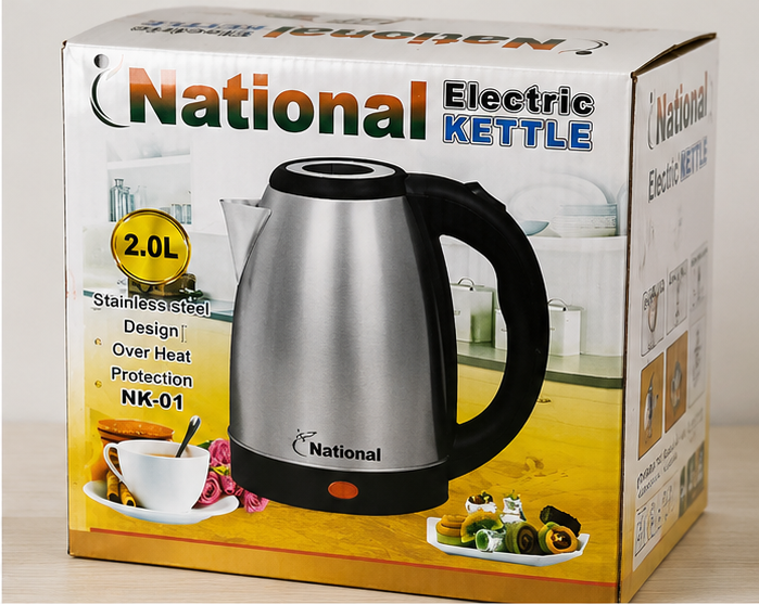 National Electric Kettle 2.0L Stainless Steel – Fast Boiling Electric Tea Kettle with Auto Shut-Off & Overheat Protection (NK-01)