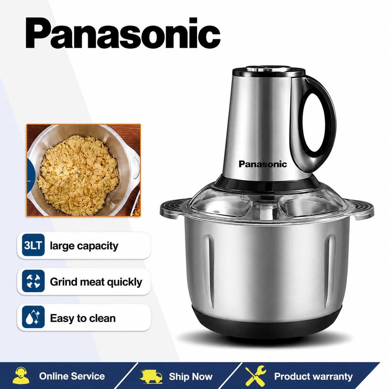 3L Electric Stainless Steel Meat Grinder & Food Chopper | Multi-Purpose Kitchen Food Processor