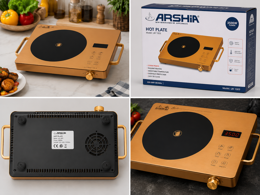 Arshia 3500W Infrared Hot Plate – UK 1003 Electric Cooker | Radiant Heating | Adjustable Temperature | Portable Single Burner Stove