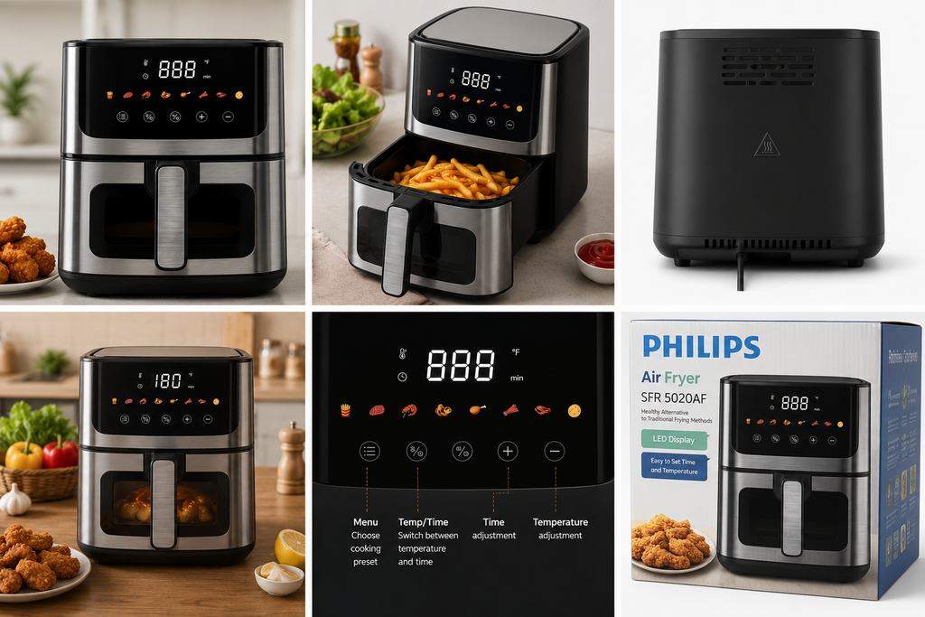 PHILIPS SFR 5020AF Digital Air Fryer with LED Touch Display, Adjustable Temperature & Timer, Healthy Oil-Free Cooking – Black & Silver