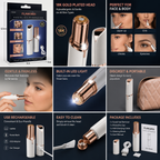 18K Gold-Plated Rechargeable Facial Hair Remover for Women | Painless USB Electric Face Trimmer with LED Light