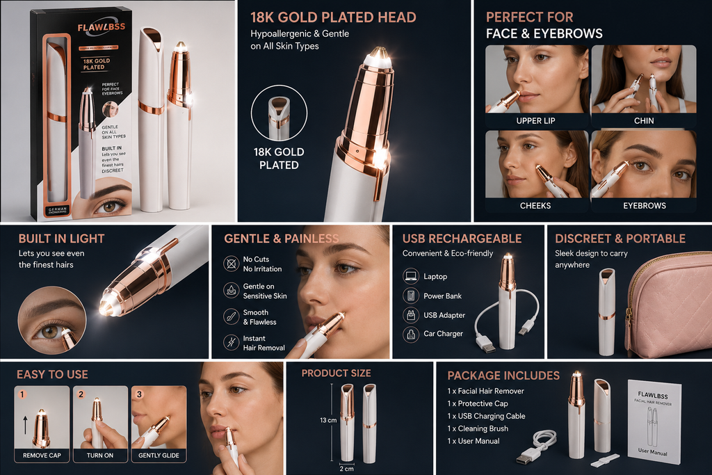 Built-in LED Light Eyebrow & Facial Hair Remover – USB Rechargeable | Precision Trimmer for Women