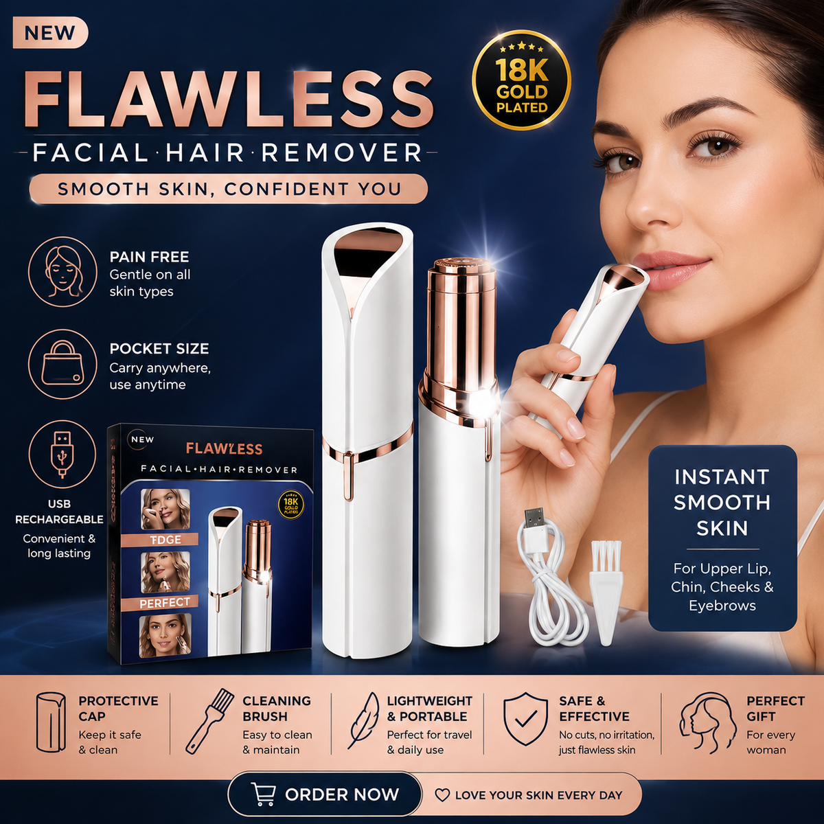 Rechargeable Facial Hair Remover for Women