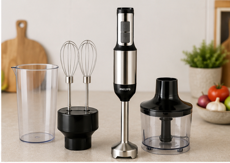 Philips 4-in-1 Hand Blender HL-224 | 750W Powerful Motor | Blender, Chopper, Double Whisk & Blending Jar