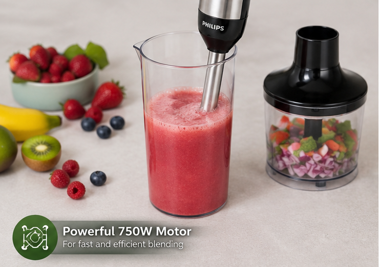 Philips 4-in-1 Hand Blender HL-224 | 750W Powerful Motor | Blender, Chopper, Double Whisk & Blending Jar