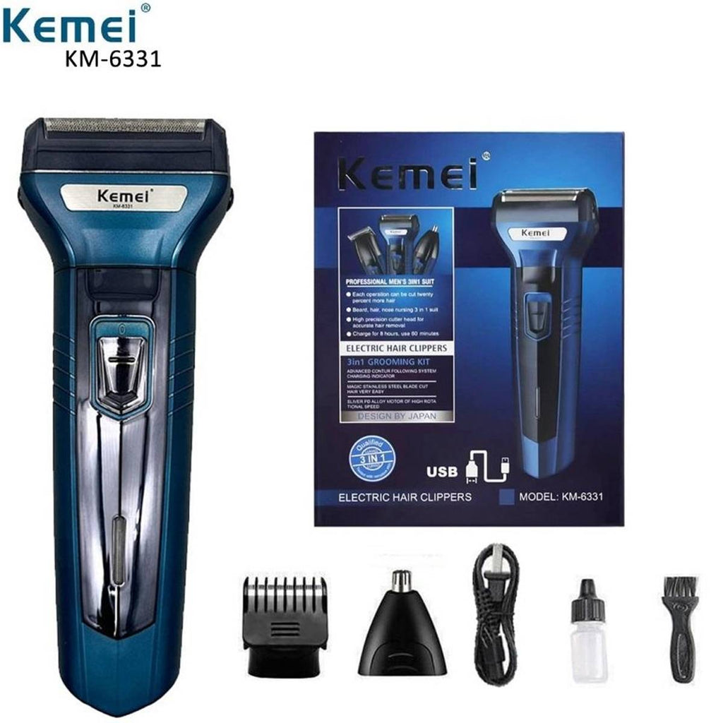 Kemei Km-6330 3 In 1 Professional Hair Trimmer Super Grooming Kit Shaver Clipper Nose Trimmer