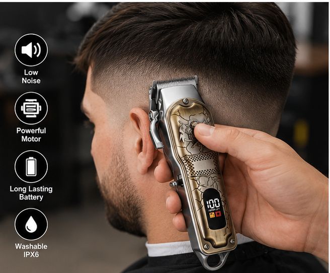 WAER Professional Hair Clipper WA-2940 | Cordless Rechargeable Trimmer | Stainless Steel Blade | LED Display | IPX6 Waterproof