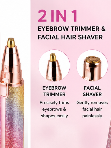 2-in-1 Rechargeable Eyebrow Trimmer & Facial Hair Remover for Women | Painless Electric Face Shaver | USB Charging