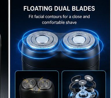 Mini USB Rechargeable Electric Shaver for Men – Portable Dual Floating Blade Razor with LED Display