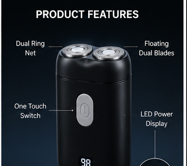 Mini USB Rechargeable Electric Shaver for Men – Portable Dual Floating Blade Razor with LED Display